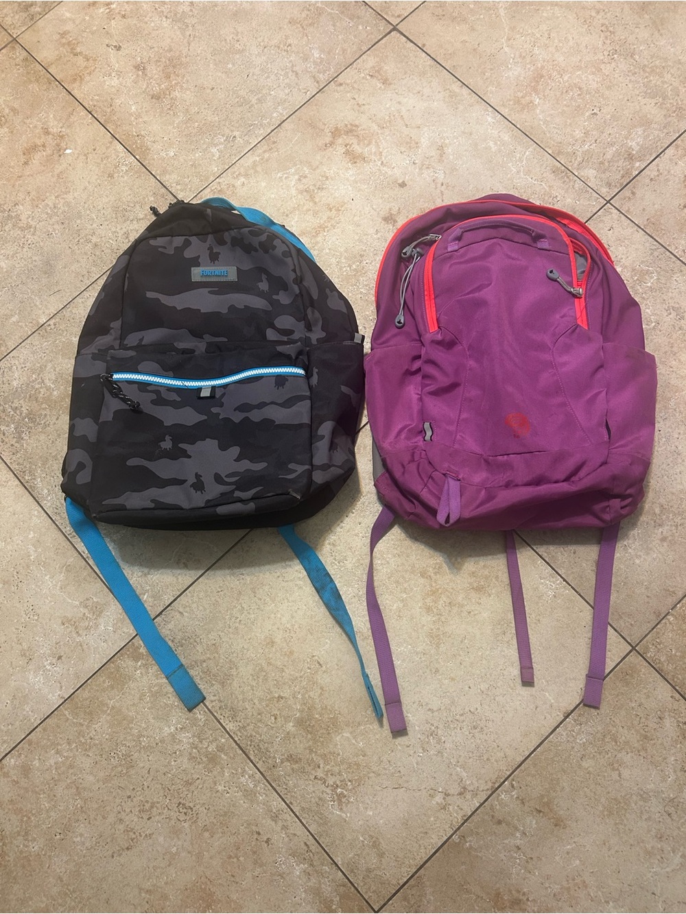 2 BACKPACKS : MOUNTAIN HARDWARE and Purple FORTNITE camo